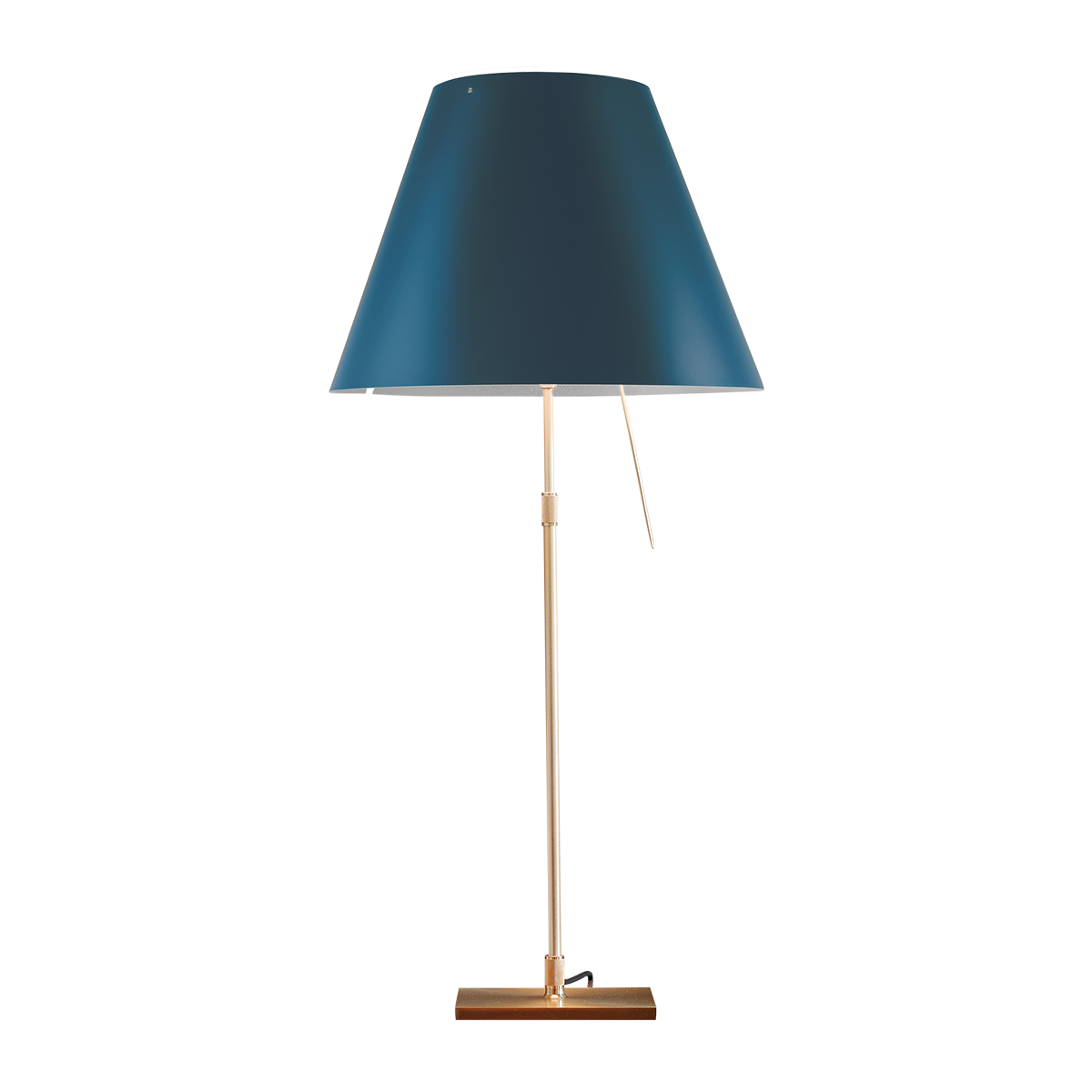 Luceplan Costanza Tavolo Teleskop mit Touchdimmer, Messing, Schirm: petrolblau
