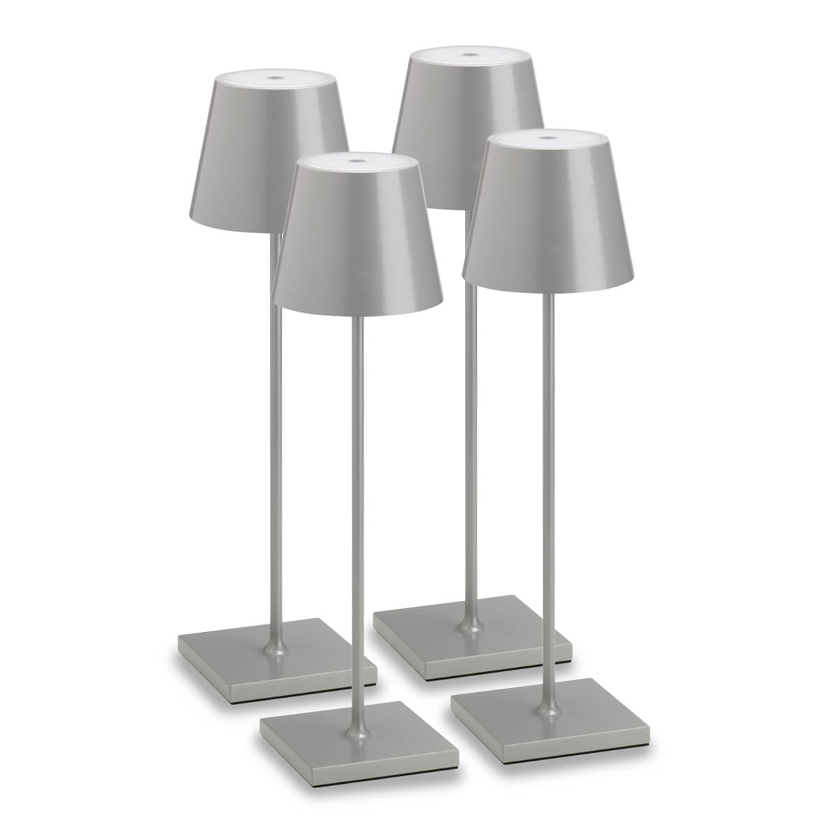 LCD Außenleuchten 4er Set Outdoor LED Akku-Tischleuchte, Silber