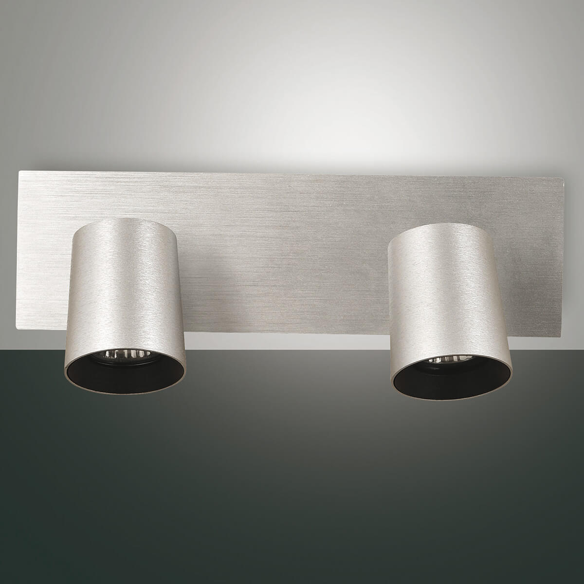 Fabas Luce Modo Deckenstrahler, 2-flg., Aluminium gebürstet, Dekoring schwarz (ausgeschaltet)