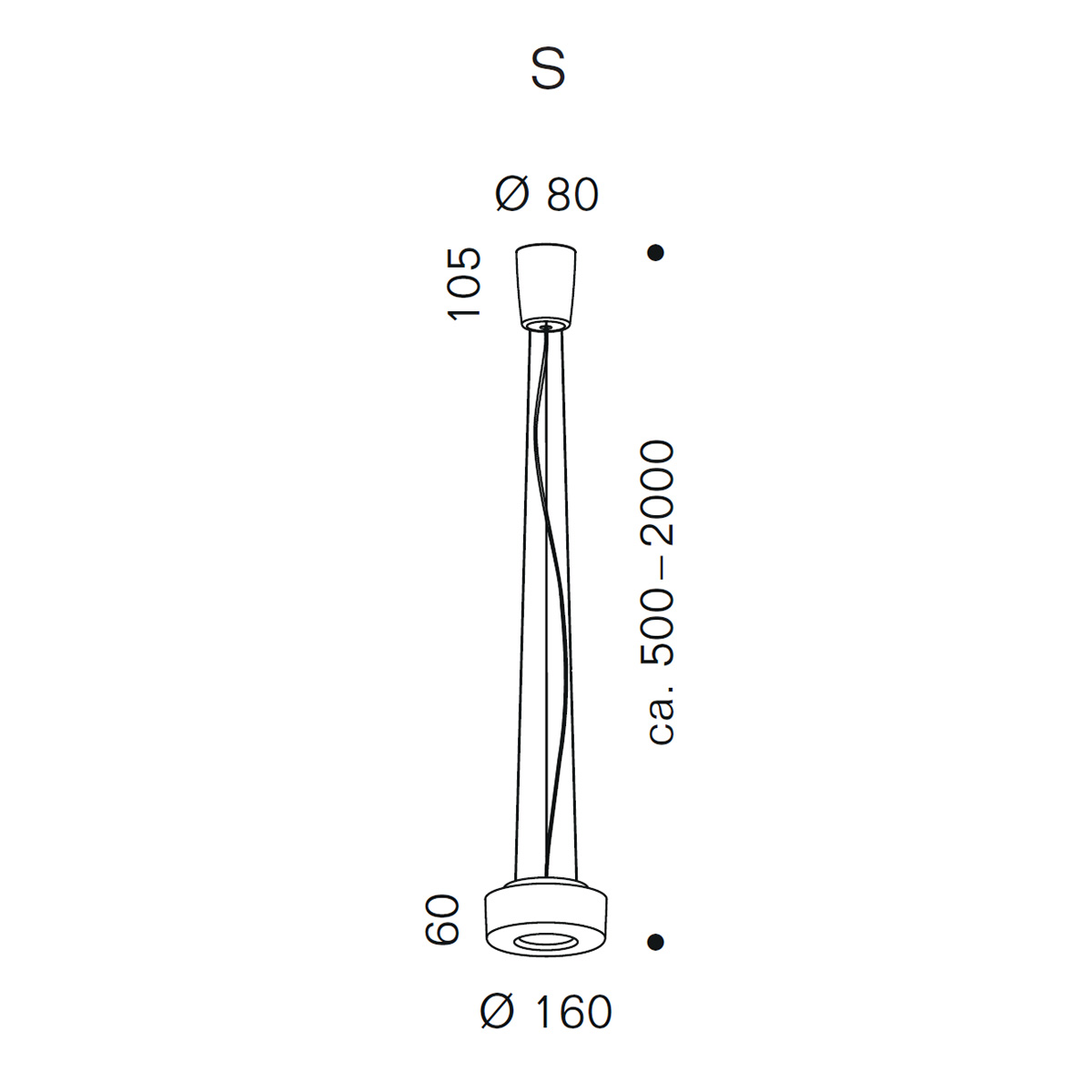 Serien.lighting Curling Suspension Rope S LED Pendelleuchte, Acrylglasschirm, Maßzeichnung