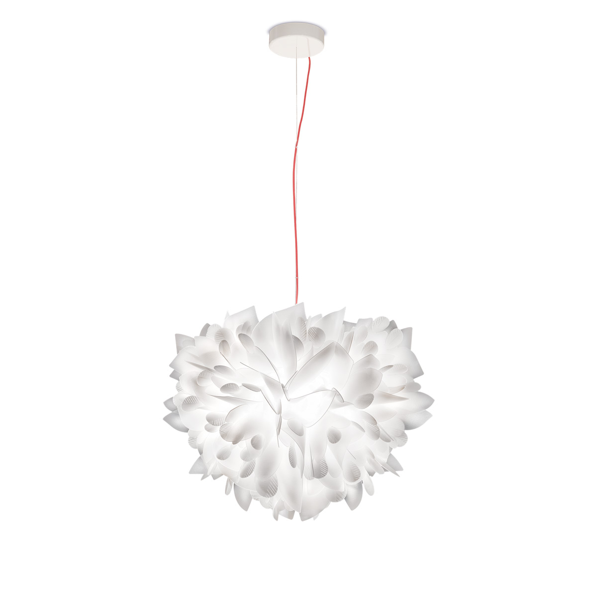 Slamp Veli Foliage Suspension, Textilkabel: rot, weiß gemustert