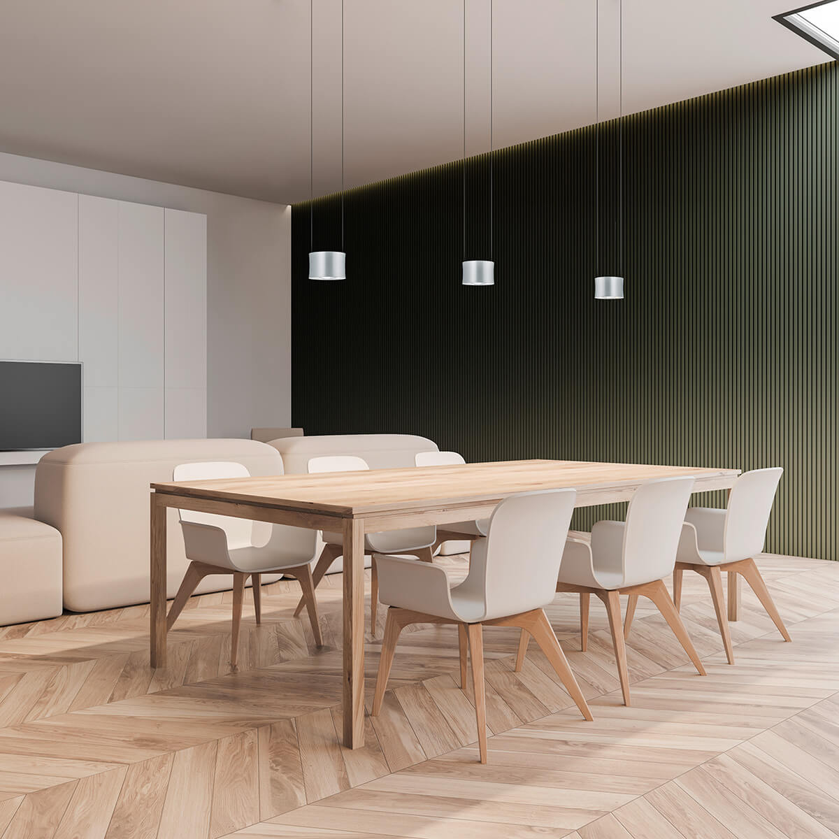 Bankamp Impulse LED Pendelleuchte, 3-flg., Nickel matt / Chrom