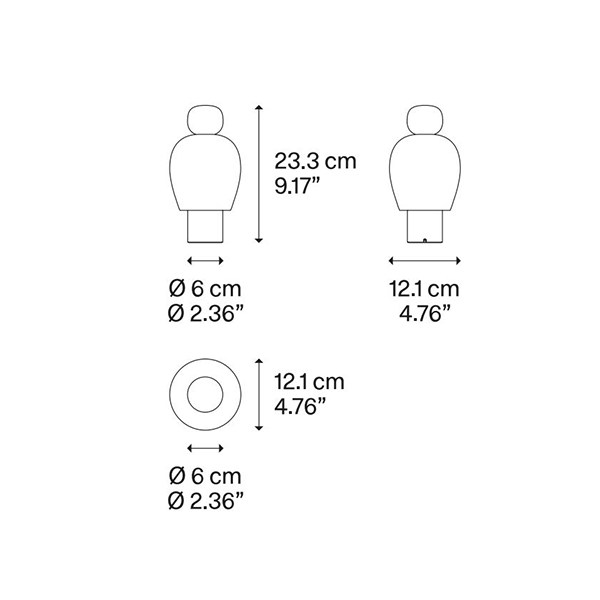 Lodes Easy Peasy LED Akkuleuchte, Modelle Flamingo und Lagoon, Maßzeichnung