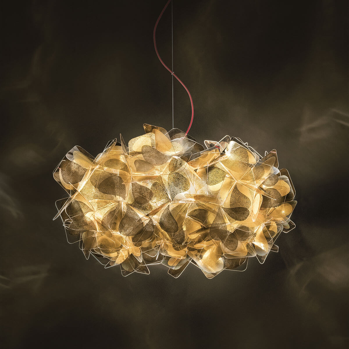 Slamp Clizia Mama non Mama Suspension, Gold, Textilkabel: rot
