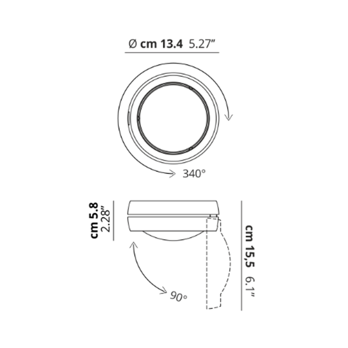 Lodes Nautilus LED Deckenleuchte, Maßzeichnung