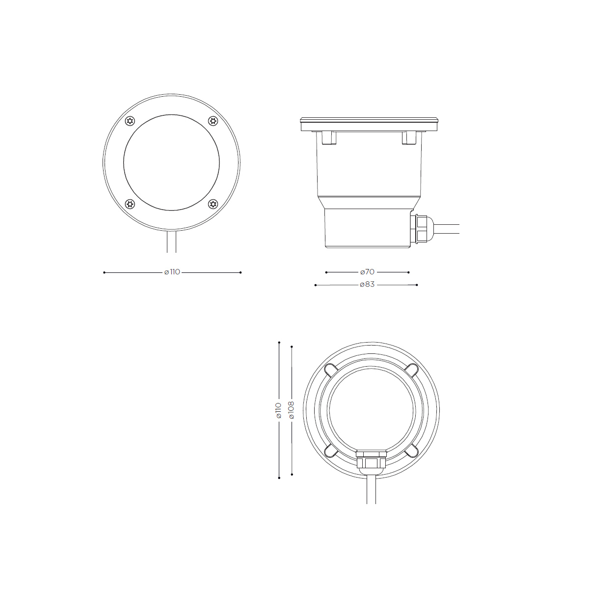 IP44.DE In A LED Bodeneinbauleuchte Connect, Maßzeichnung