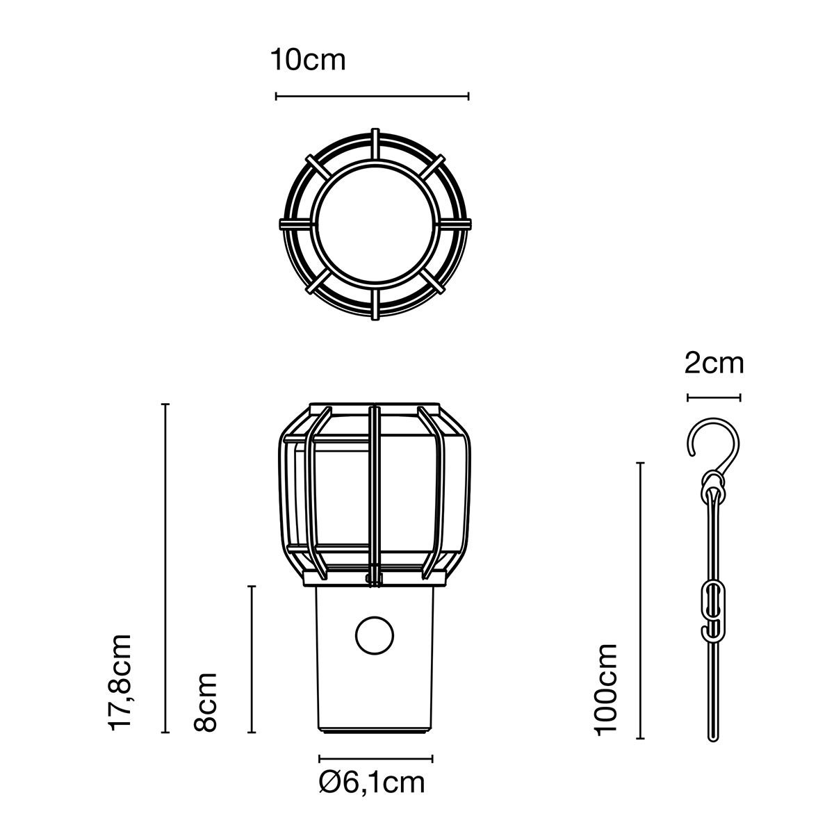 Marset Chispa LED Akkutisch- / Pendelleuchte, Maßzeichnung