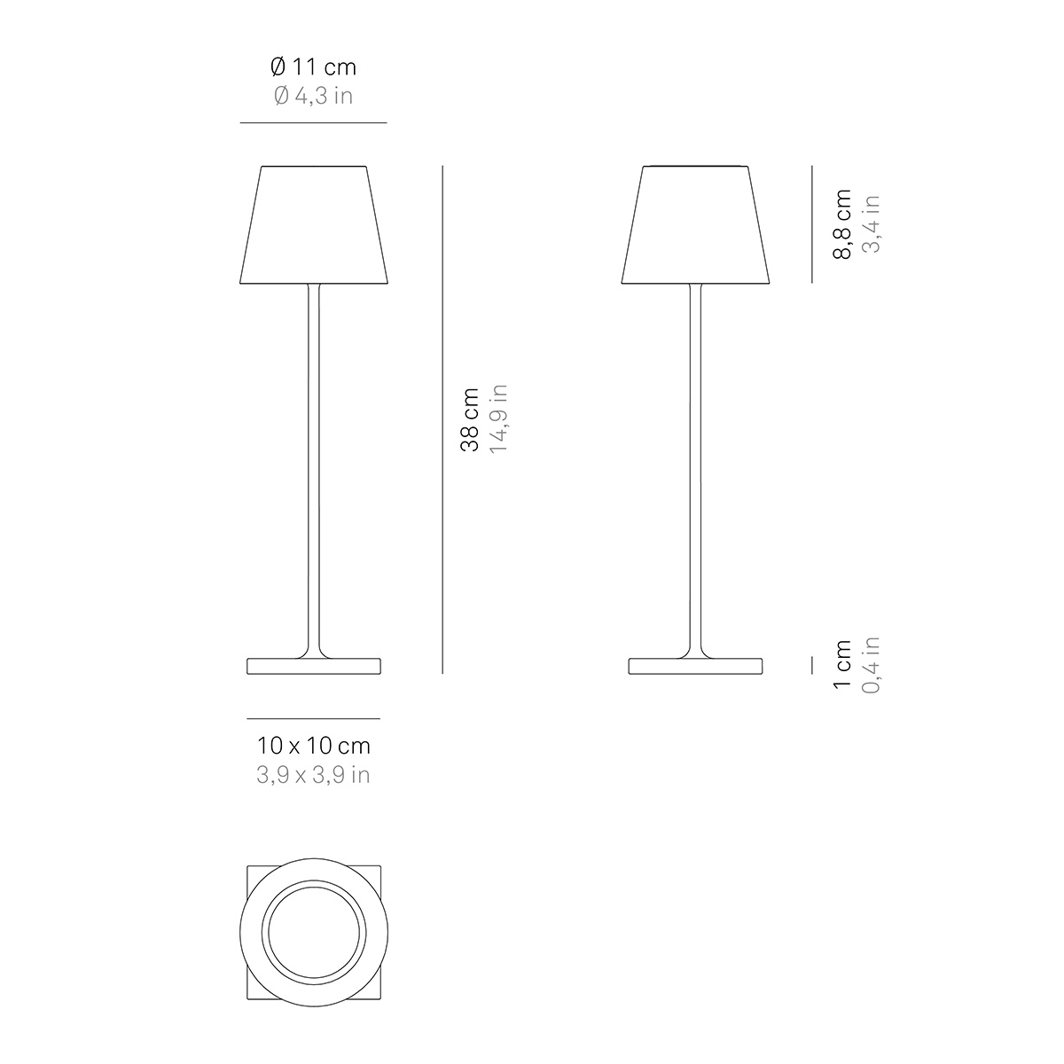 Zafferano AiLati Poldina Pro LED Akkuleuchte, Maßzeichnung
