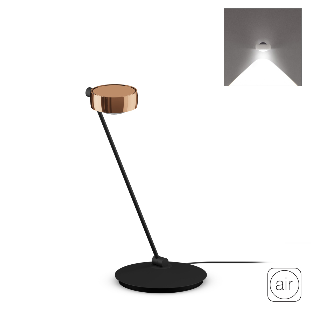 Occhio Sento C tavolo "air" LED Tischleuchte, 60 cm, 2700 K, Ausrichtung: rechts vom Objekt, Roségold / schwarz matt