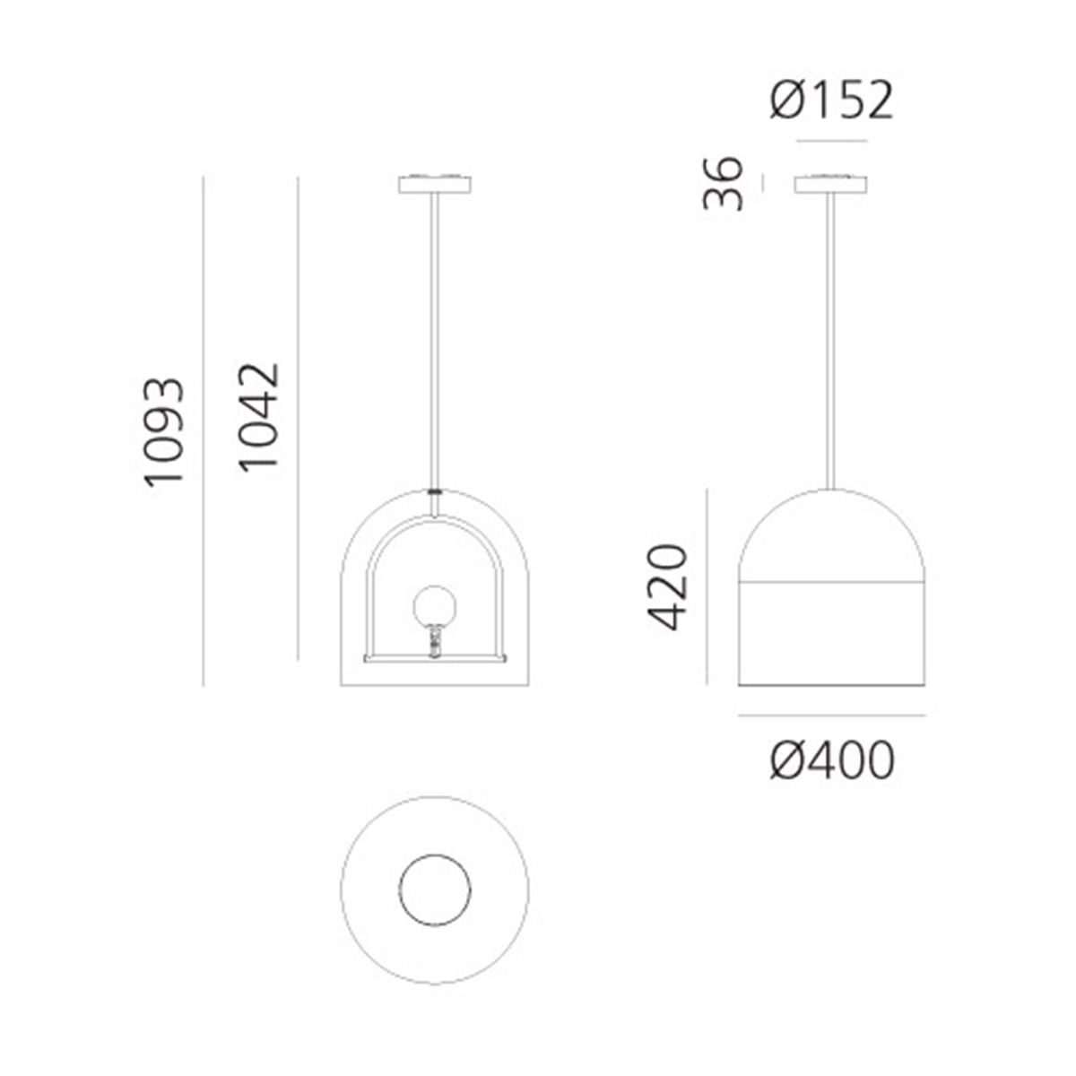 Artemide Design Yanzi LED Sospensione, Maßzeichnung