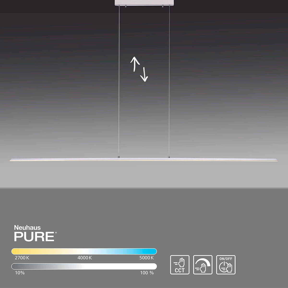 Neuhaus PURE Lite LED Pendelleuchte, Länge: 160 cm, Aluminium