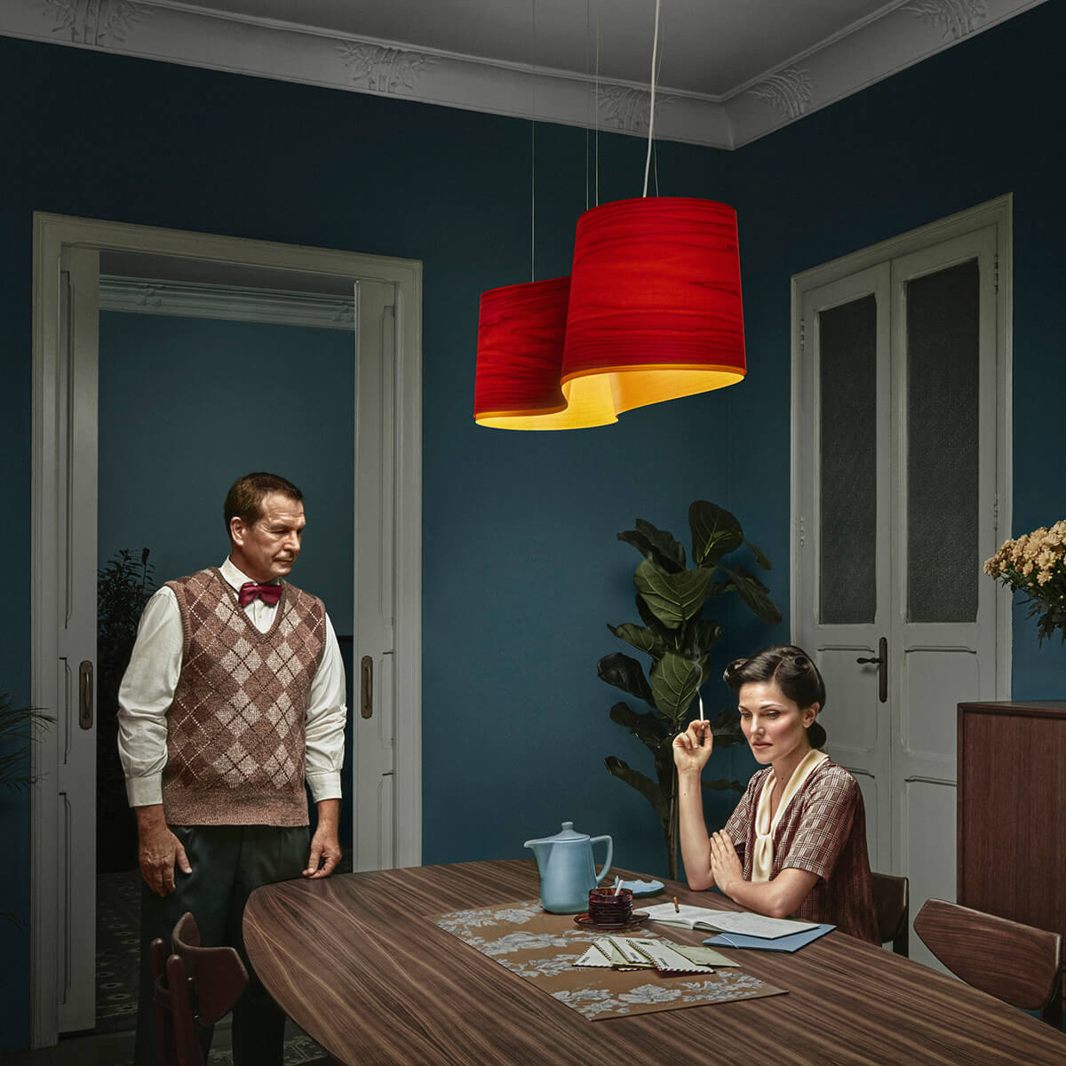 LZF Lamps New Wave LED Pendelleuchte, rot, innen: gelb