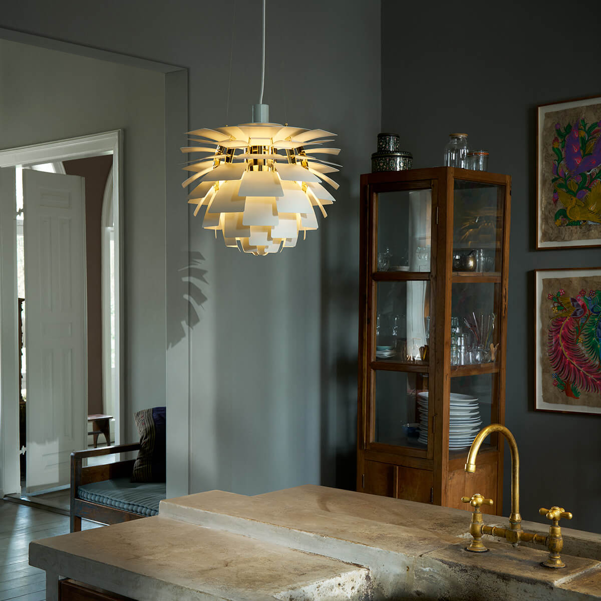 Louis Poulsen PH Artichoke 600 Pendelleuchte, Ø: 60 cm, Dusty green / Messing