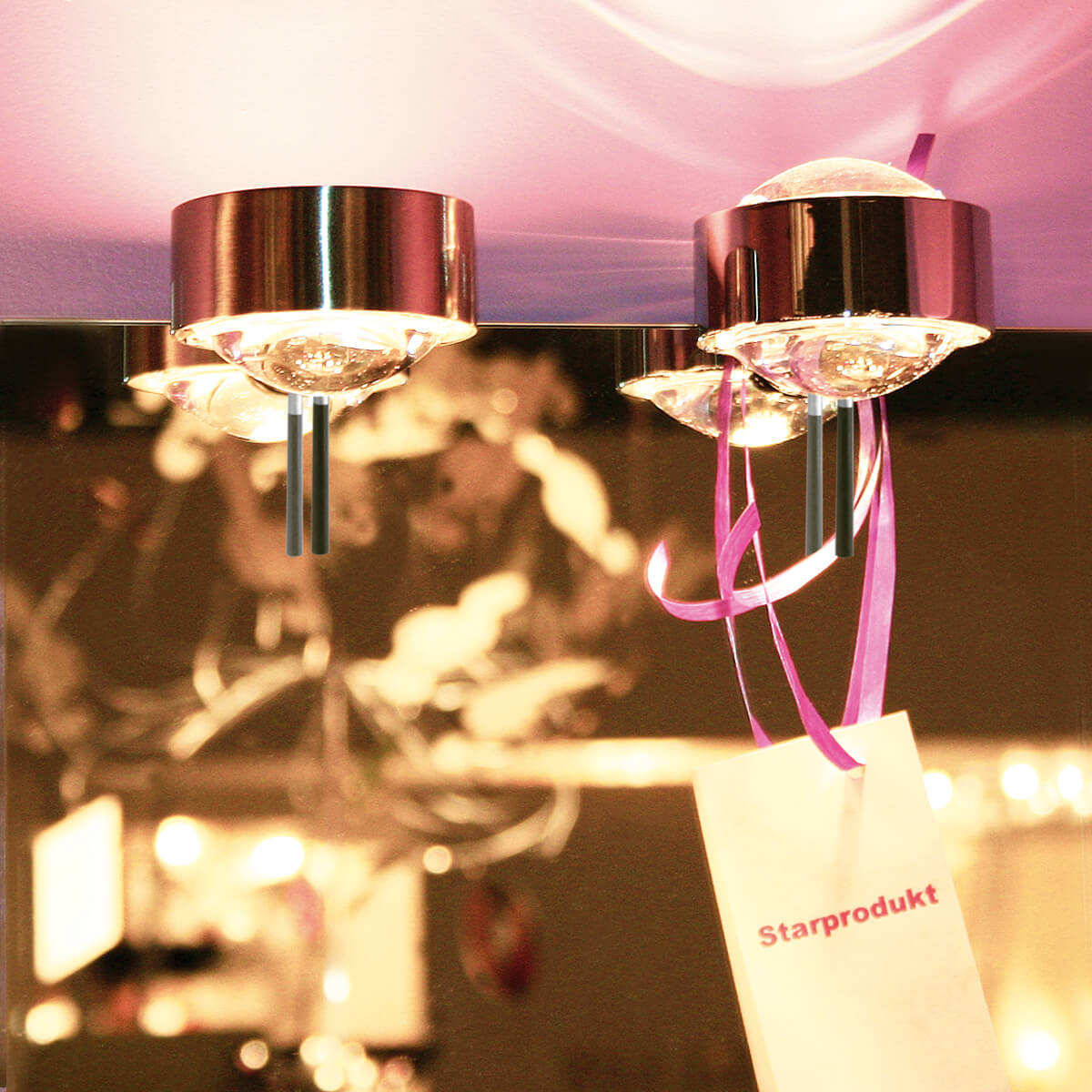 Top Light Puk Mini Fix + Klemmleuchte, Chrom, mit Glas satiniert bzw. Linse klar / Linse klar