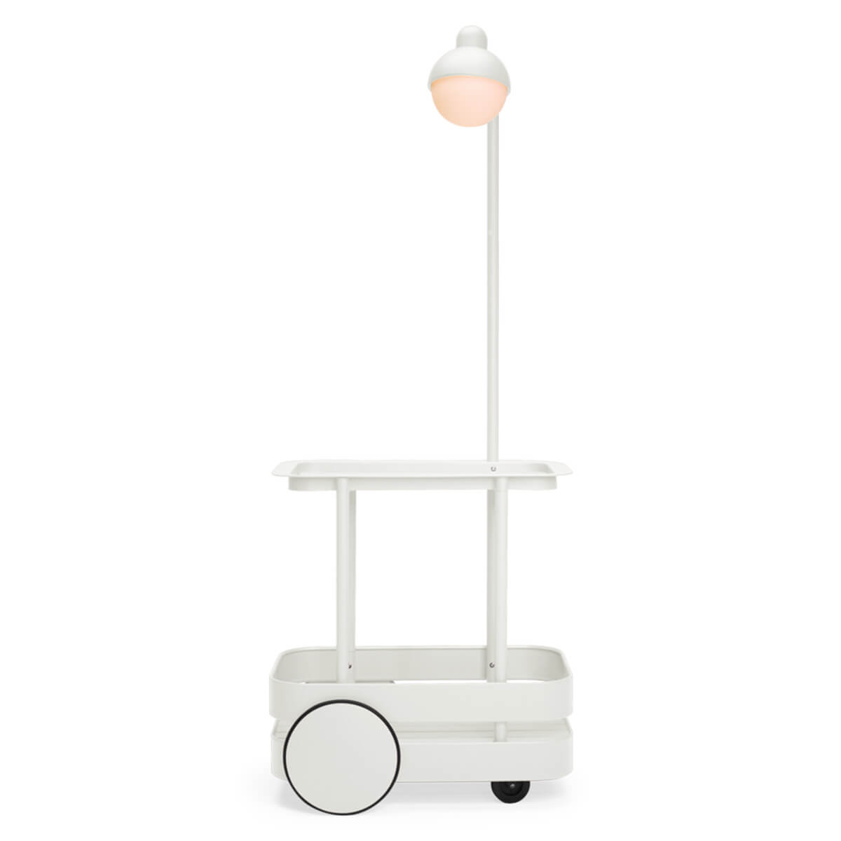 Fatboy Jolly Trolley LED Akkuleuchte & Bar-Trolley, hellgrau (eingeschaltet)