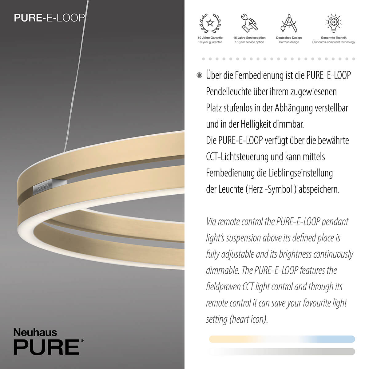 PURE E-Loop LED Pendelleuchte mit e-LIFT und CCT
