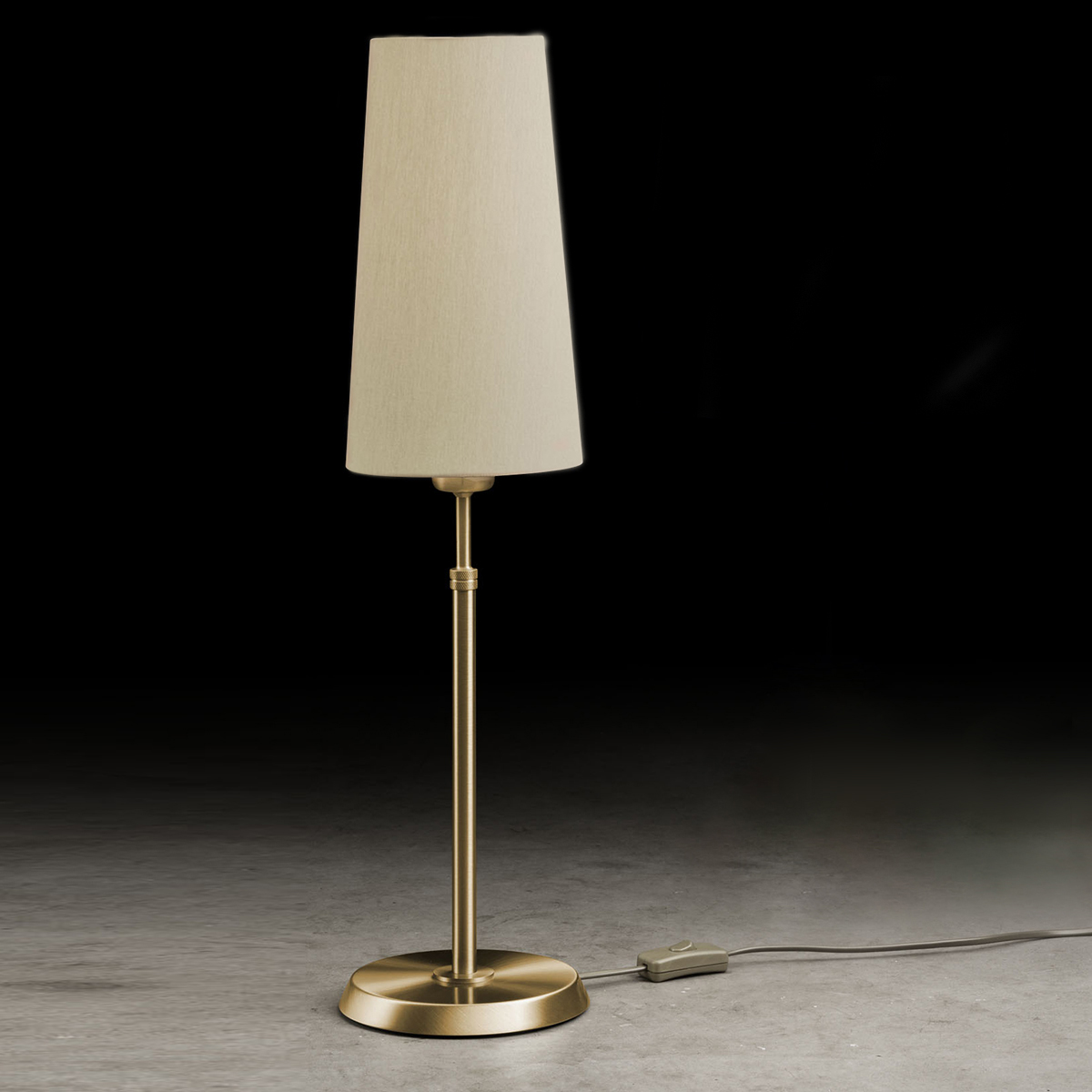 Holtkötter 6263 Tischleuchte, schmal, Messing matt, Chintz Champagner