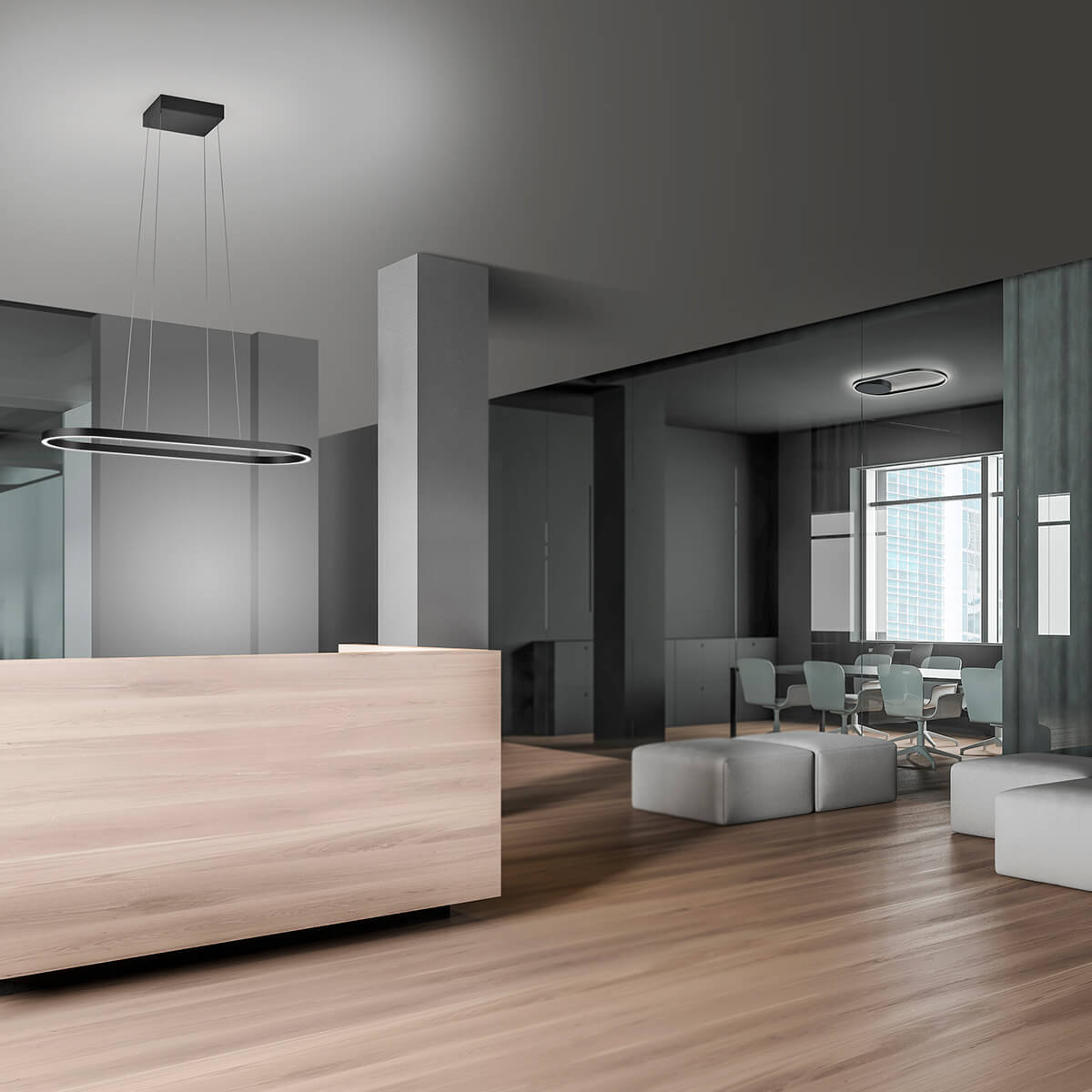 Knapstein Elin LED Pendelleuchte, schwarz, und Rike LED Deckenleuchte, schwarz