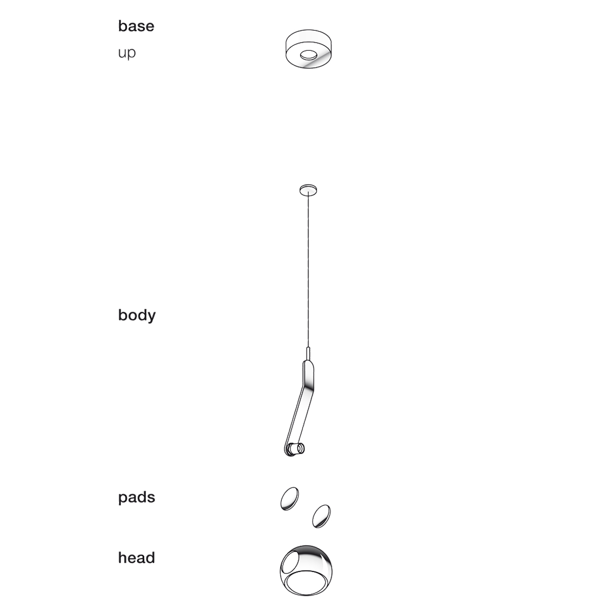 Occhio io 3d sospeso fix up C LED Pendelleuchte, Bestandteile