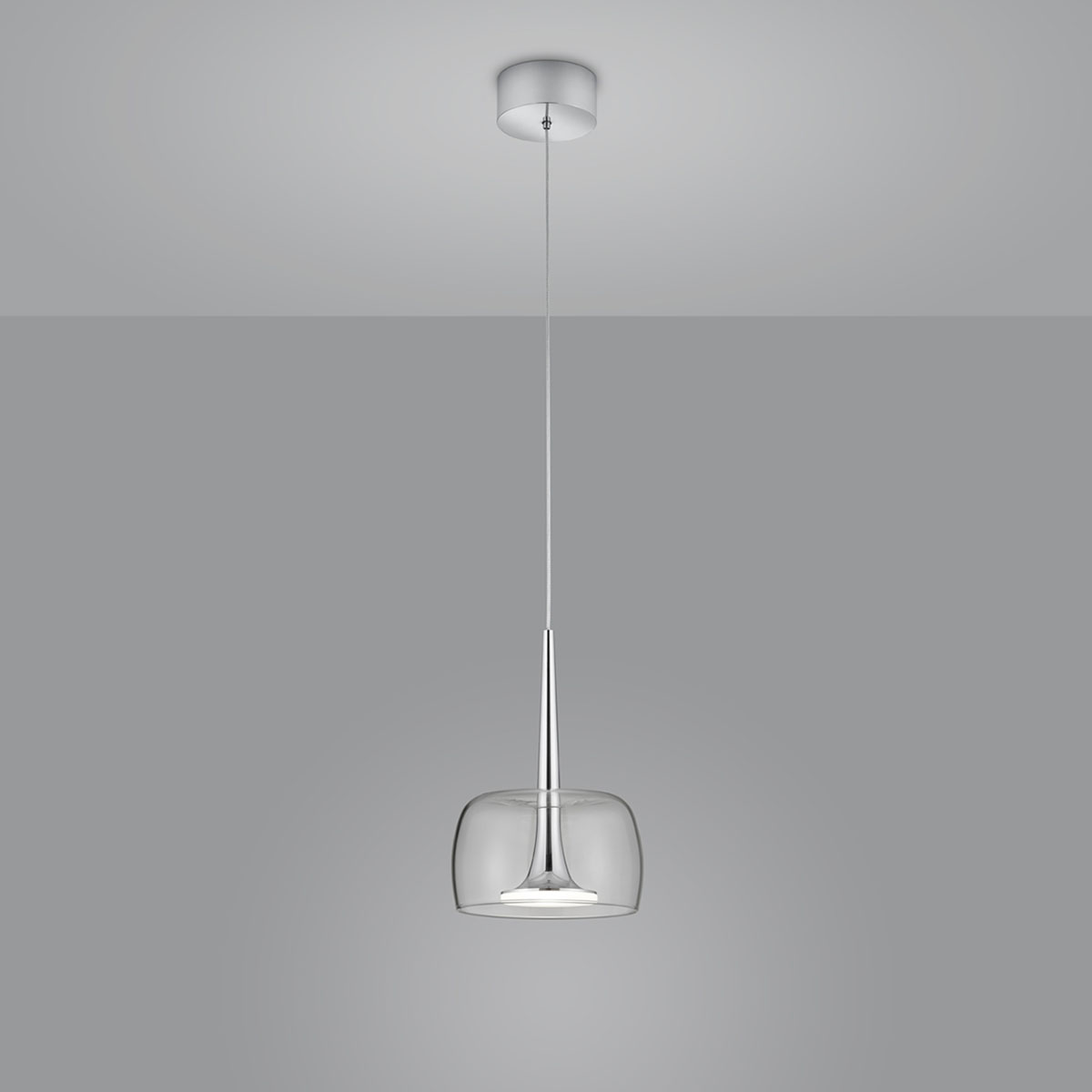 Helestra Flute LED Pendelleuchte, Chrom, Glasschirm: klar