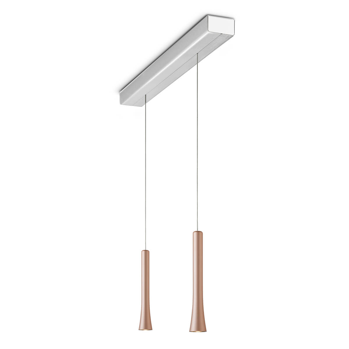 Oligo Rio LED Pendelleuchte, 2-flg., unsichtbare Höhenverstellung, Baldachin: Alu gebürstet, Satin copper