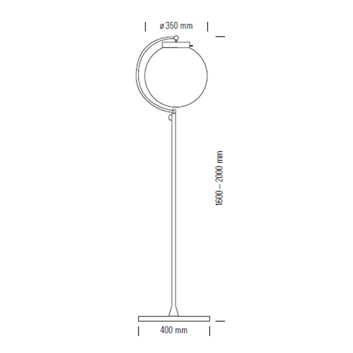 Tecnolumen DSL 23 Bauhaus Stehleuchte, Maßzeichnung