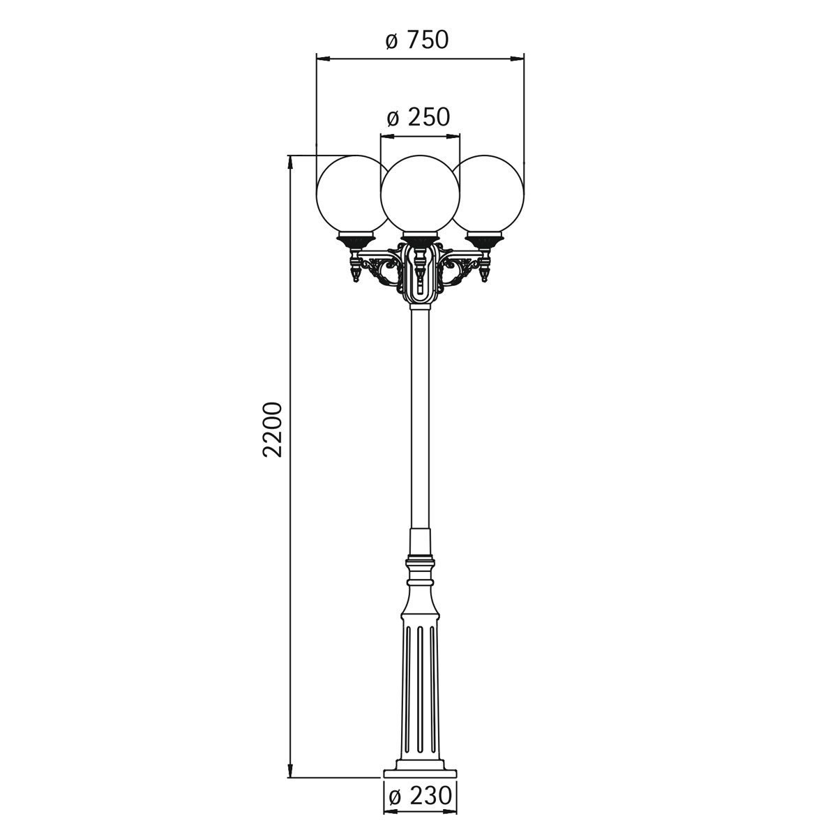 Albert Leuchten 205 Mastleuchte, 3-flg.