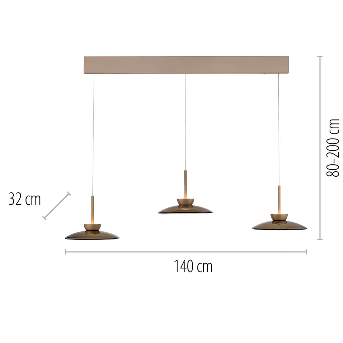 Neuhaus PURE Moon LED Pendelleuchte, 3-flg., Maßzeichnung