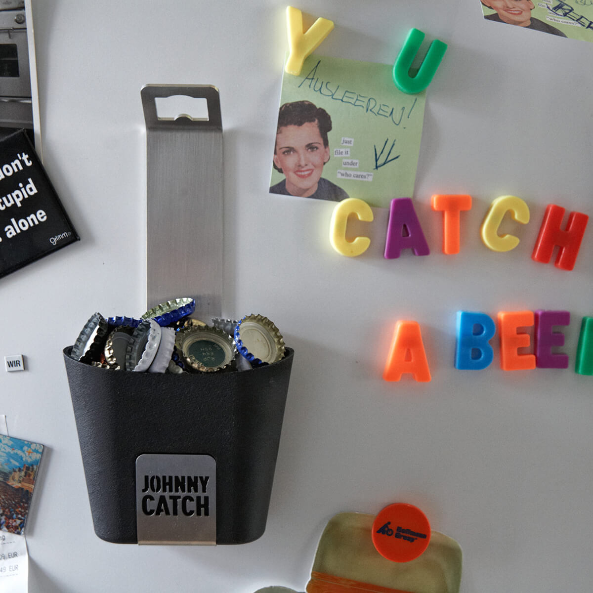 Höfats Johnny Catch Cup Wandflaschenöffner, Edelstahl gebürstet