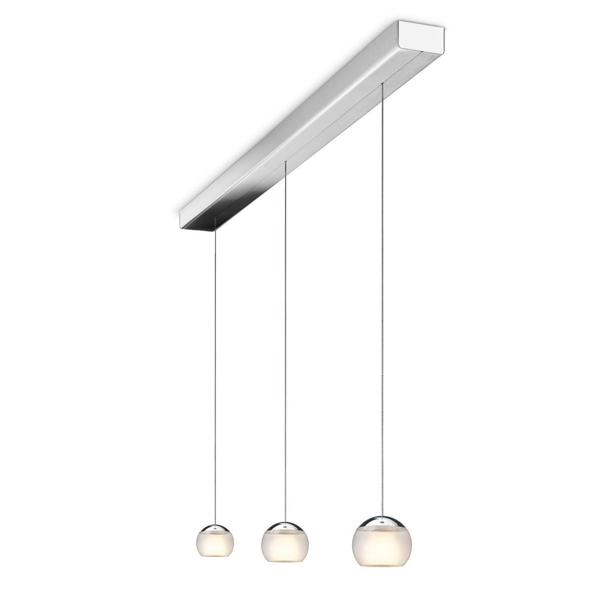 Oligo Balino LED Pendelleuchte, 3-flg., unsichtbare Höhenverstellung, Baldachin: Chrom, Chrom / satiniert