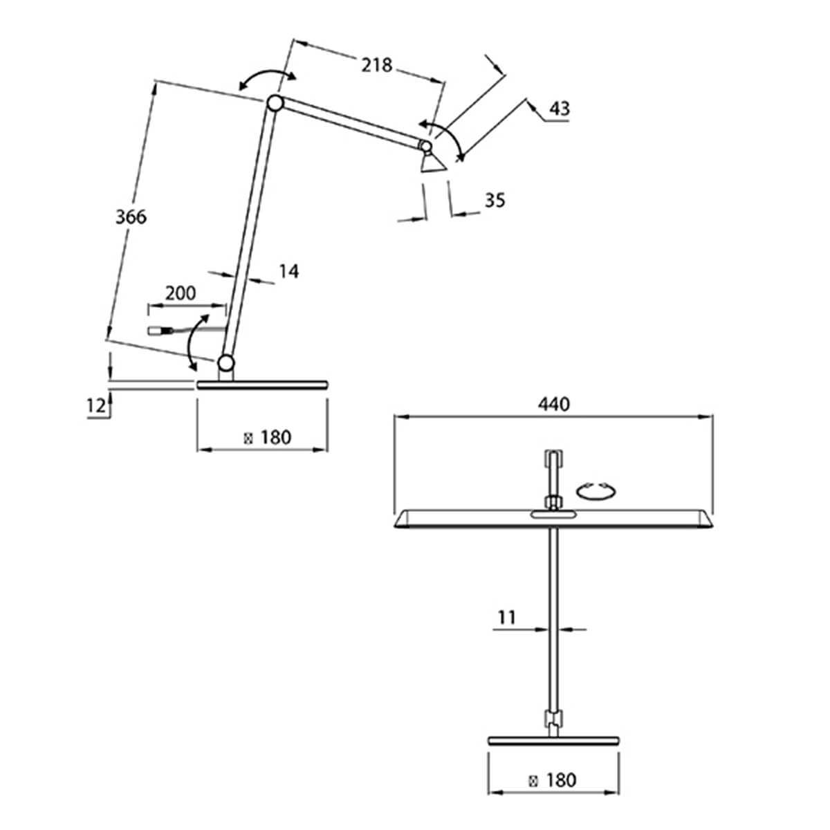 Fabas Luce Beba LED Tischleuchte, Maßzeichnung