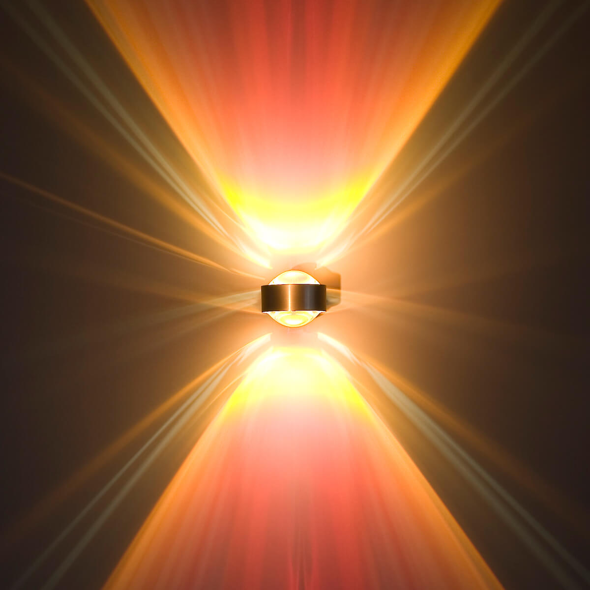 Top Light Puk Mini Wall Wandleuchte, Nickel matt, mit Linsen klar und Farbfilter rot