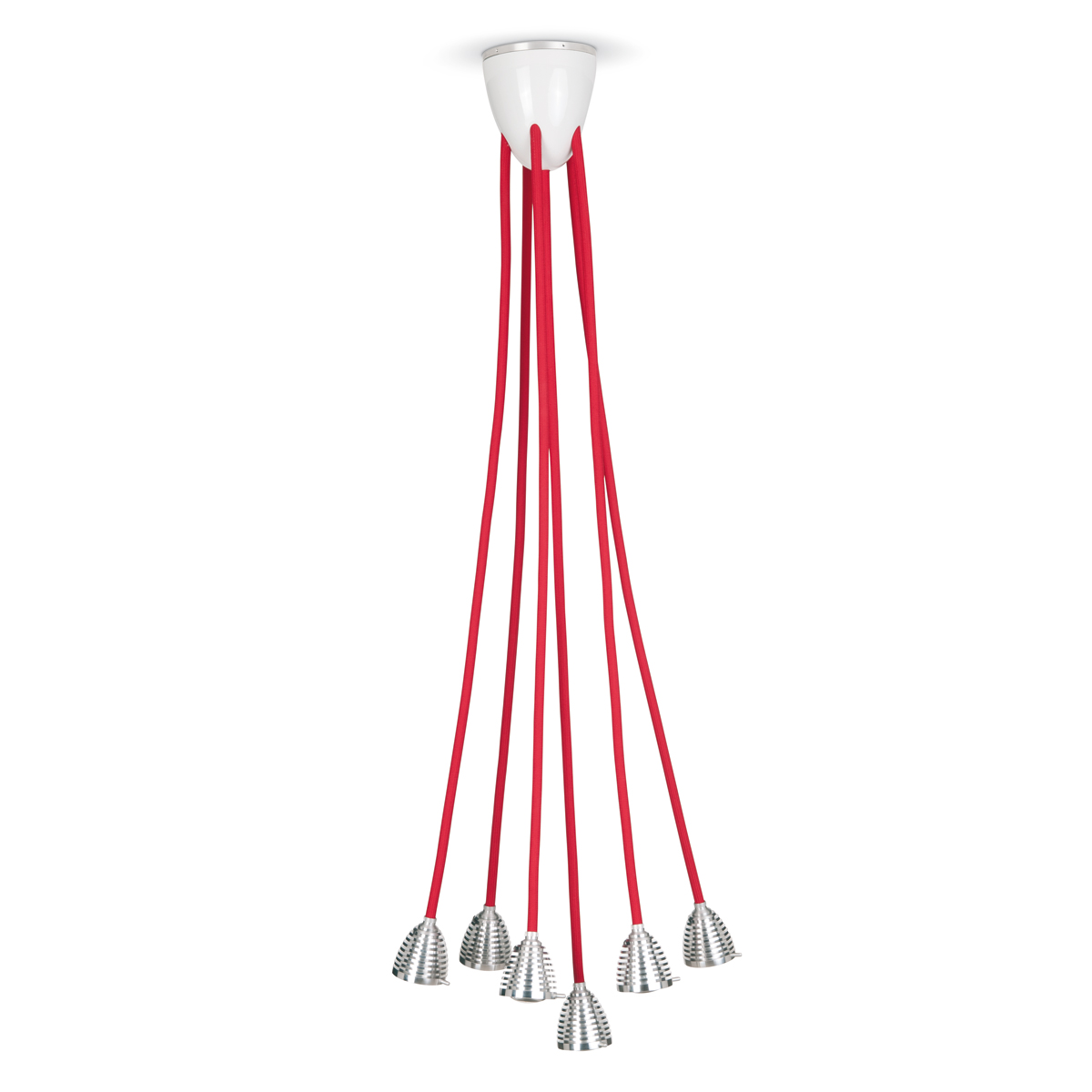 Less'n'more Athene LED Pendel - / Deckenleuchte, 6-flg., Textilkabel: rot