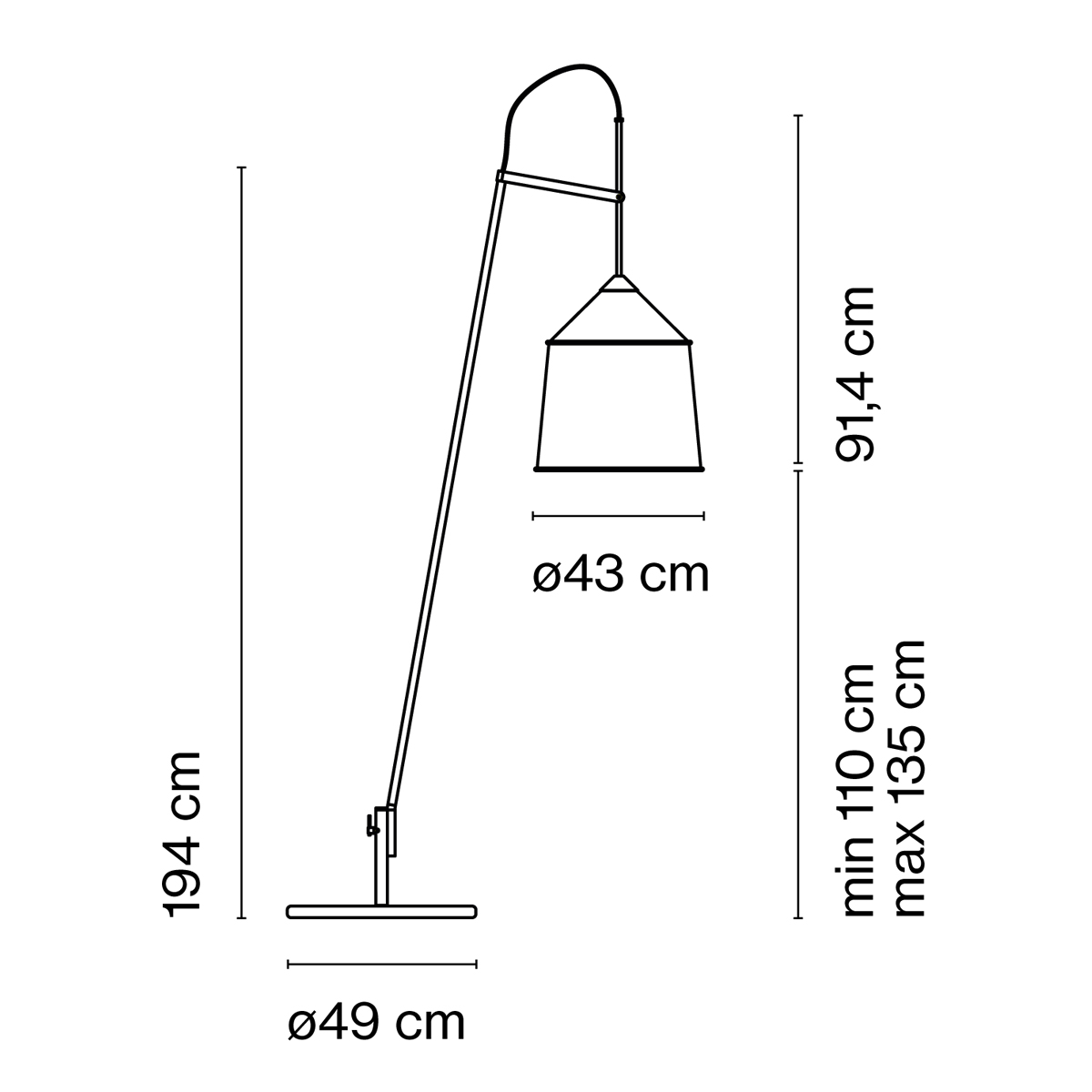 Marset Jaima P207+43 IP65 LED Stehleuchte, Maßzeichnung