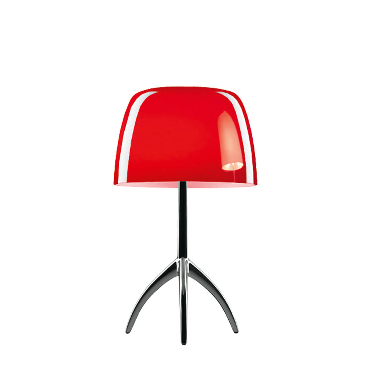 Foscarini Lumiere Piccola Tavolo, mit Dimmer, schwarzchrom / rot (eingeschaltet)