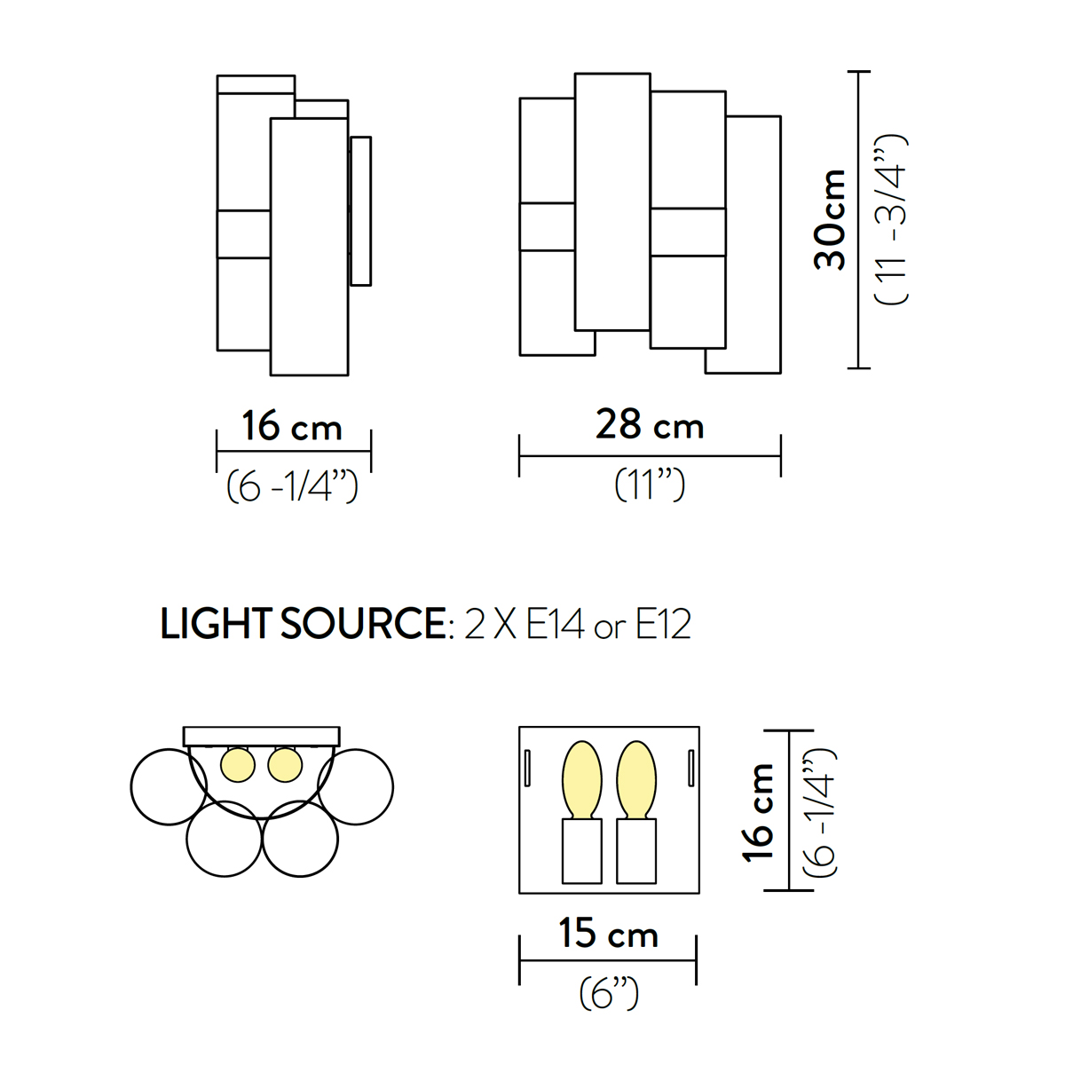 Slamp La Lollo Applique, Maßzeichnung