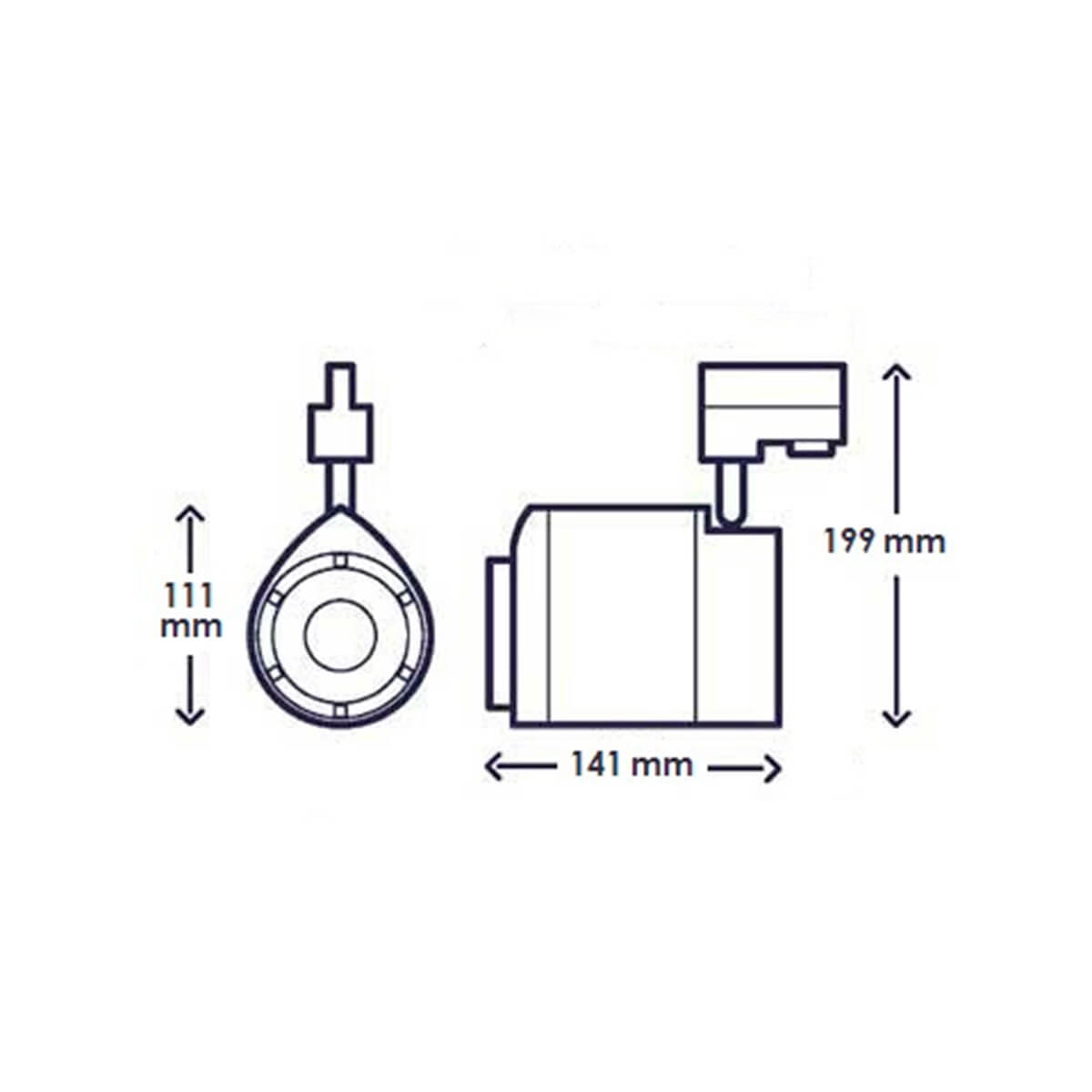 Interlight Camita ColourDrop 33W Tracklight LED Schienenstrahler, Maßzeichnung