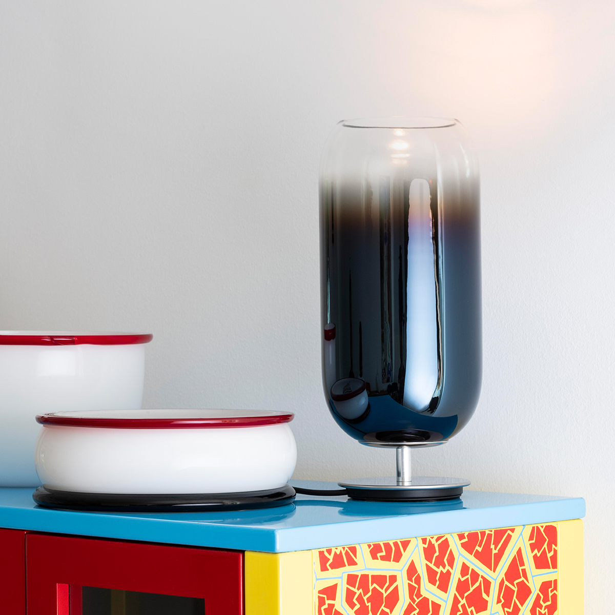 Artemide Gople Lamp Mini Tavolo, Aluminium, Schirm: blau