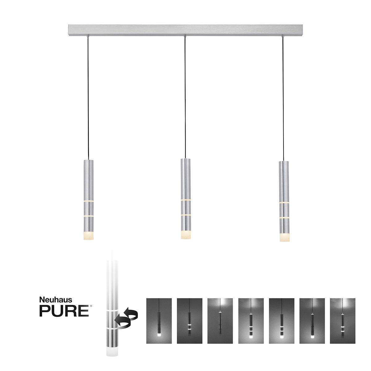 Neuhaus PURE Vega LED Pendelleuchte, 3-flg., Aluminium