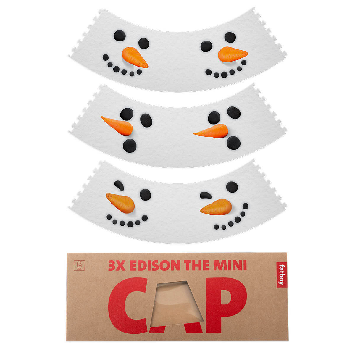 Fatboy X-mas Mini Cappie Snowmen, 3er-Set, für Edison the Mini, weiß, Verpackung