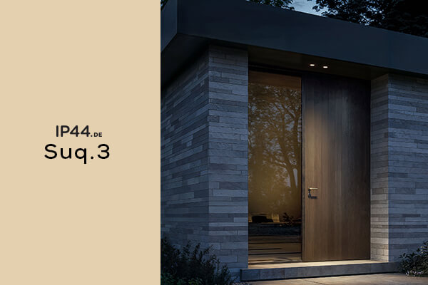 IP44.DE Suq.3 outdoor ceiling lights as discreet downlights for a modern house entrance