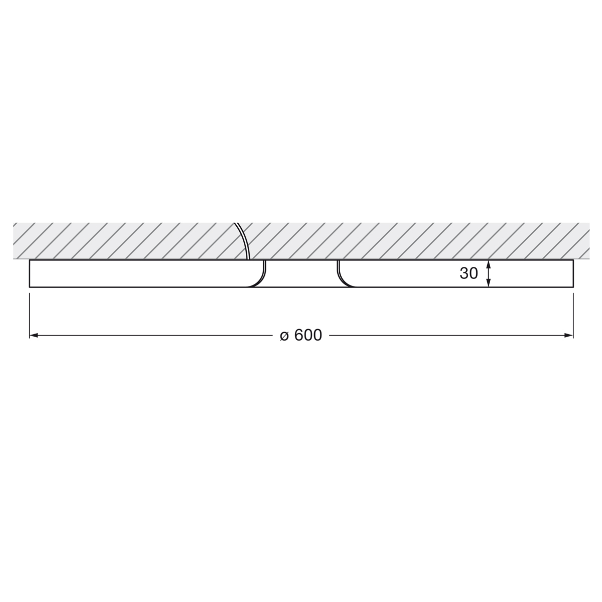 Occhio Mito soffitto 60 up narrow LED Deckenleuchte, Maßzeichnung