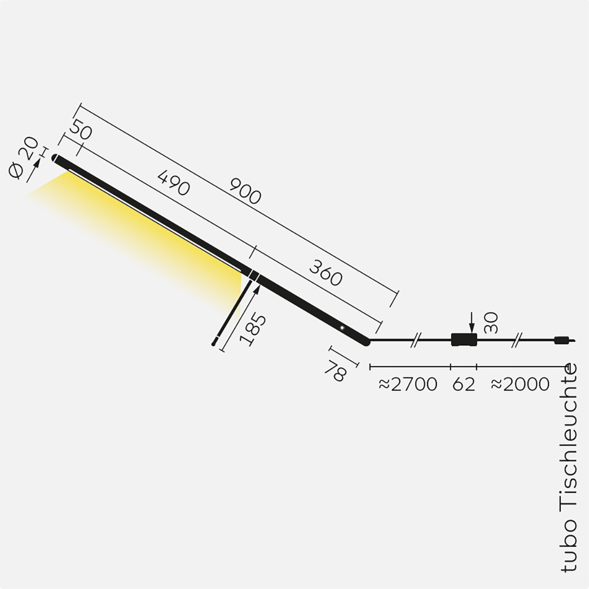 Belux Tubo LED Tischleuchte, Maßzeichnung