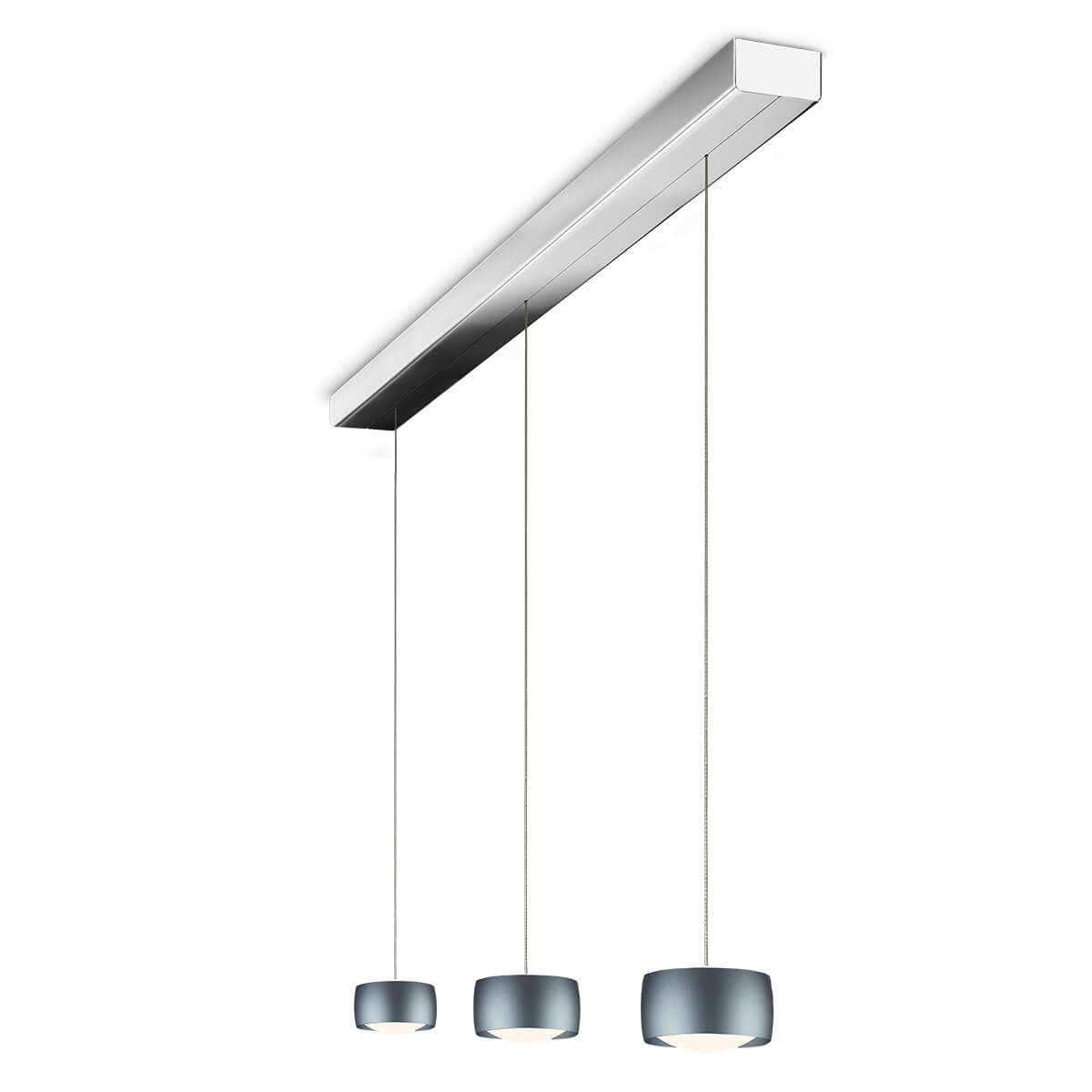 Oligo Grace LED Pendelleuchte, 3-flg., TW, unsichtbare Höhenverstellung, Baldachin: Chrom, Basalt