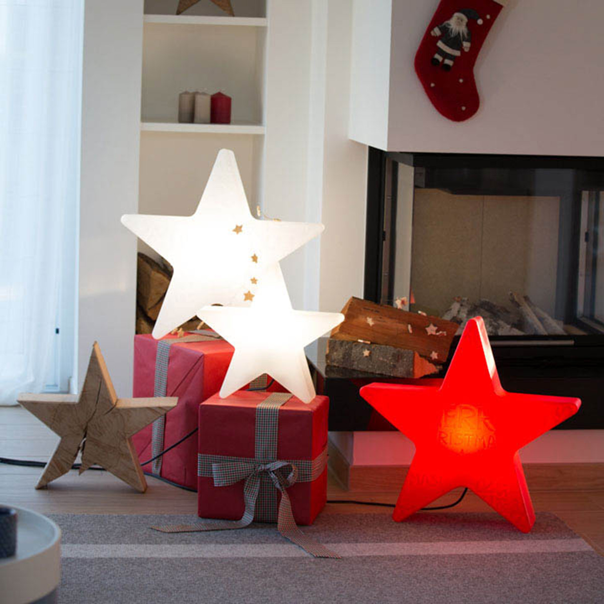 8 seasons design Shining Star Merry Christmas Dekoleuchte, Höhe: 54 cm, weiß und rot