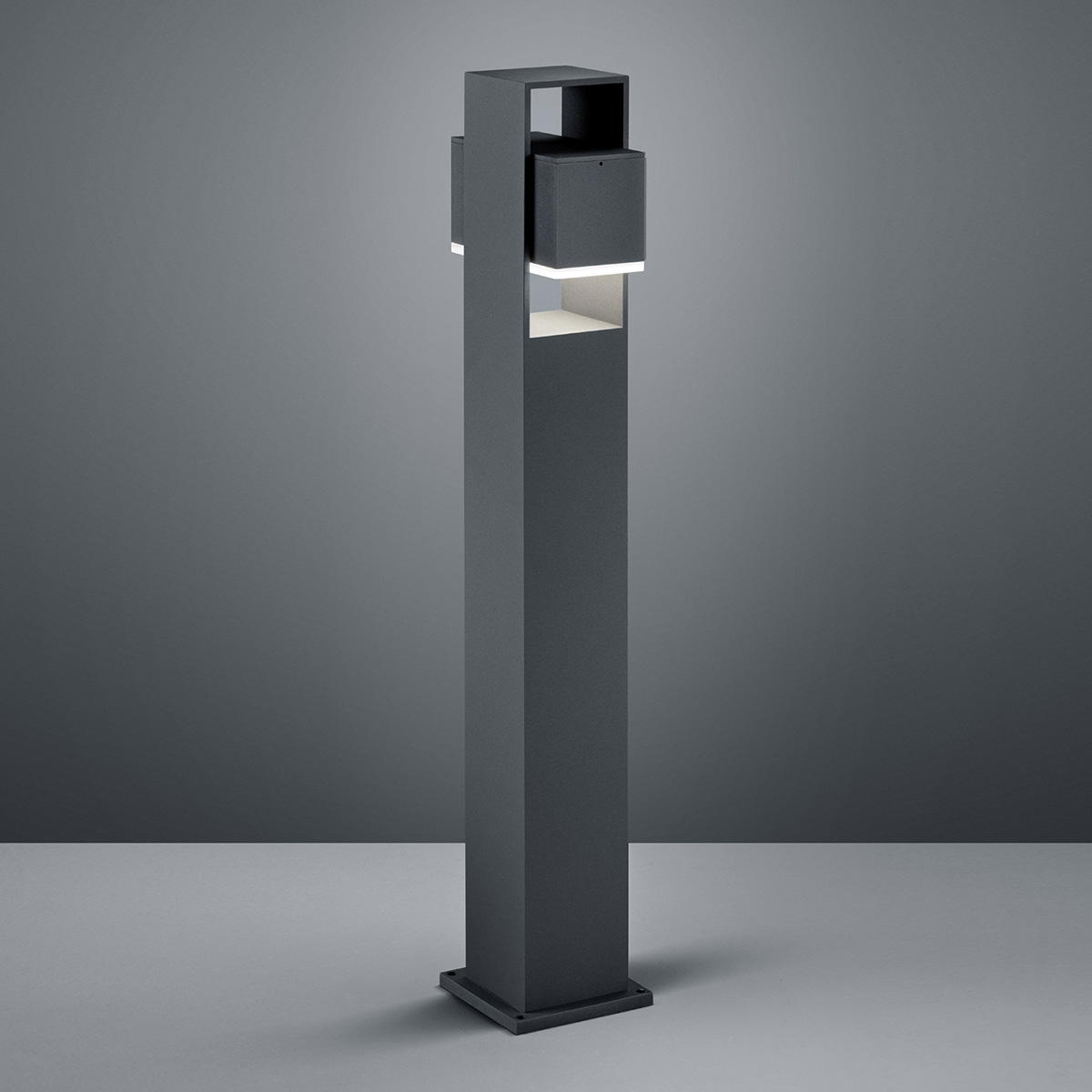 Helestra Isy LED Pollerleuchte, graphit / Glas satiniert, schwenkbarer Leuchtenkopf