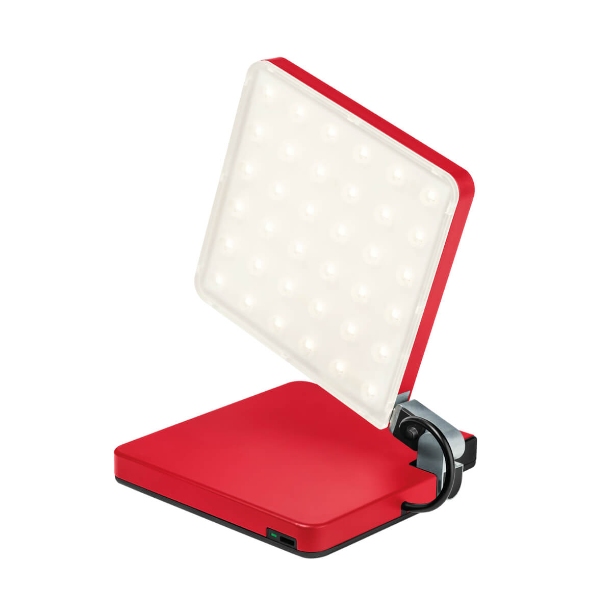 Nimbus Roxxane Fly CL LED Akkuleuchte, rot, Blick auf die Micro-USB-Schnittstelle