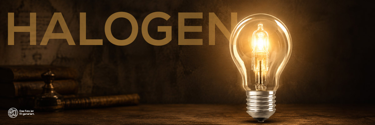 Leuchtende Halogenlampe als Banner für Halogen-Leuchtmittel