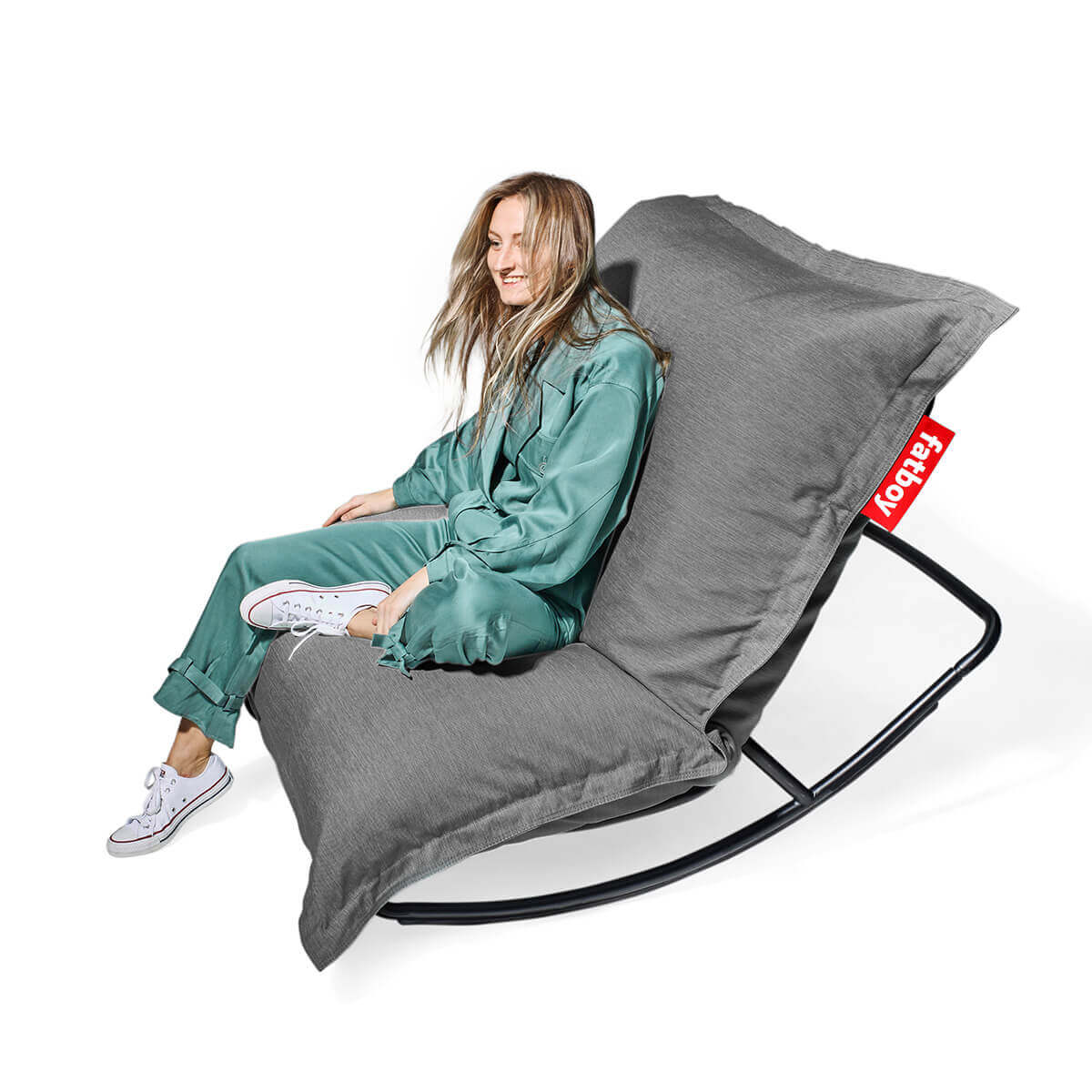 Fatboy Rock 'n Roll Schaukelstuhl & Original Outdoor Sitzsack, Sitzsack: Rock grey (steingrau)