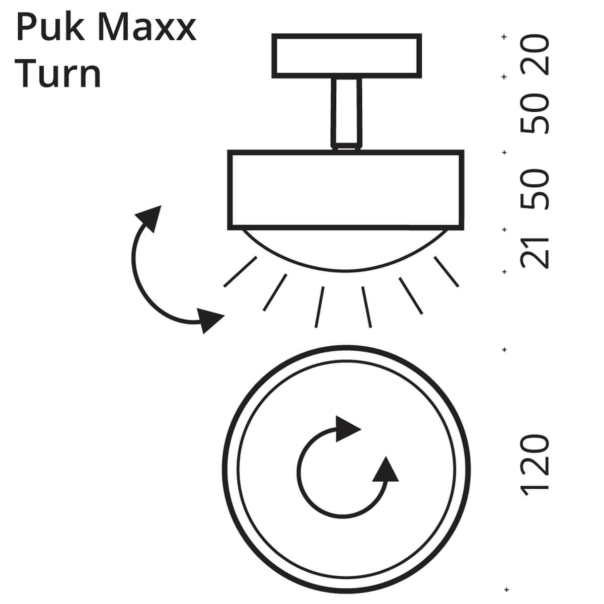Top Light Puk Maxx Turn Downlight Deckenleuchte, Maßzeichnung